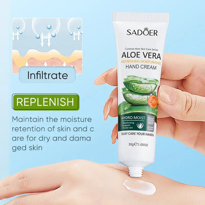 SADOER Crème Mains Aloe Vera 98% – Hydratation & Réparation des Mains Sèches 30g