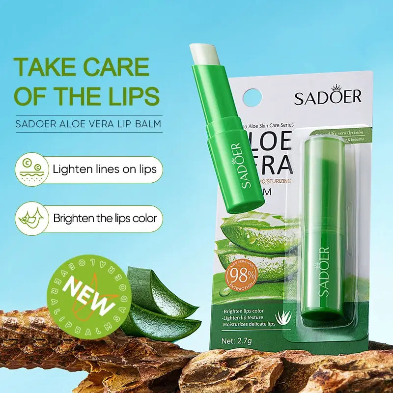 SADOER Baume à Lèvres Aloe Vera 98% Hydratation & Éclat Naturel 2,7 g