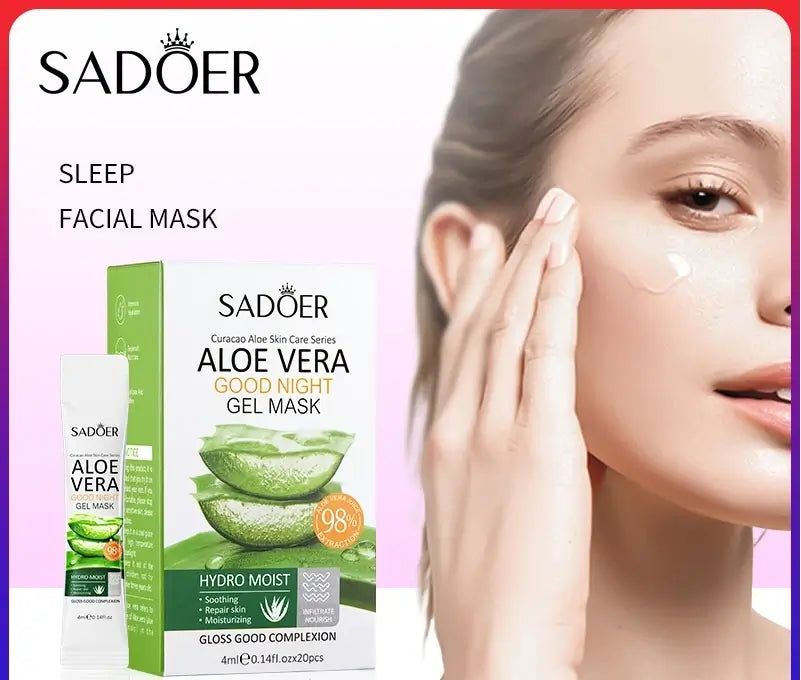 SADOER Aloe Vera Good Night Gel Mask | Masque de Nuit Hydratant & Réparateur 20 pcs