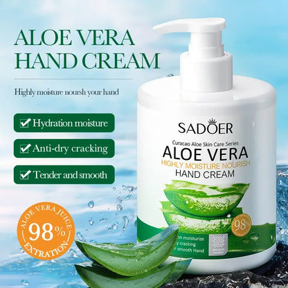 SADOER Crème Mains Aloe Vera 98% – Hydratation & Réparation des Mains Sèches 450g